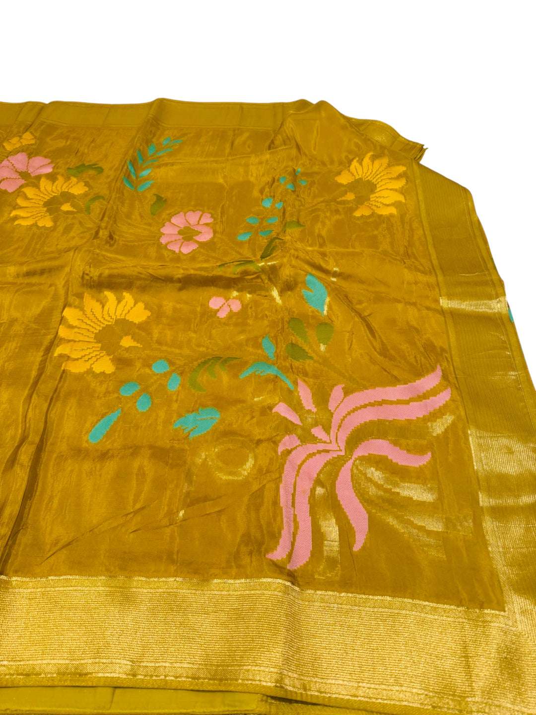 Premium Pure Mysore Silk Saree – Mustard Yellow with Puff Sleeve Blouse