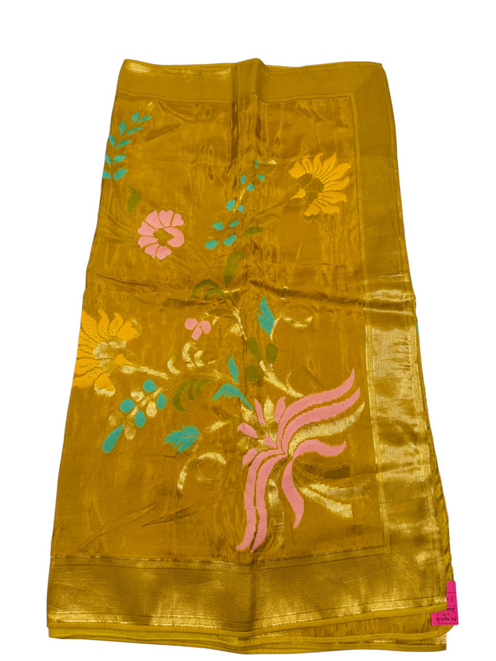 Premium Pure Mysore Silk Saree – Mustard Yellow with Puff Sleeve Blouse