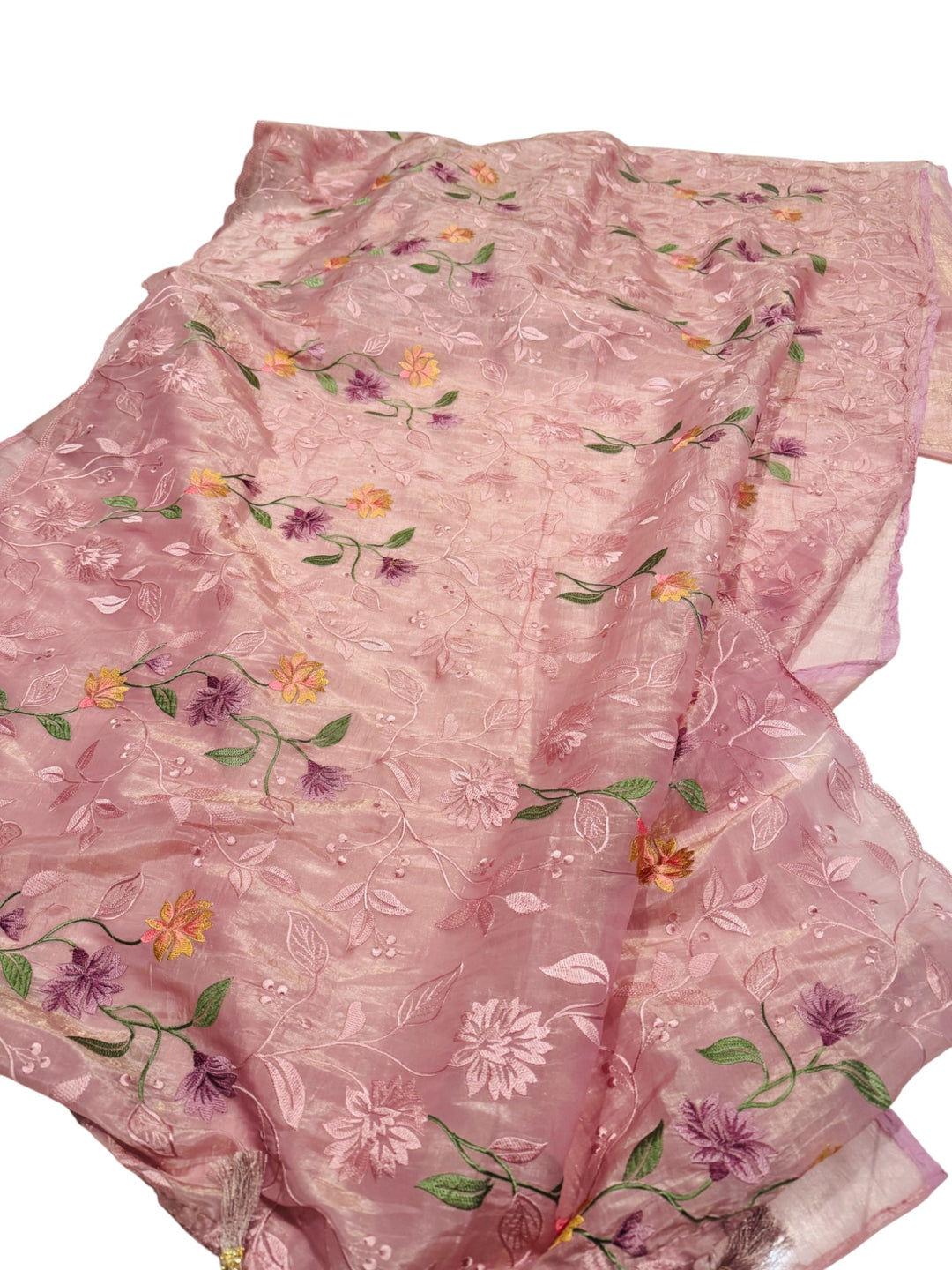 Space Silk Fancy Saree in Dusty Rose with Embroidered Stitched Blouse