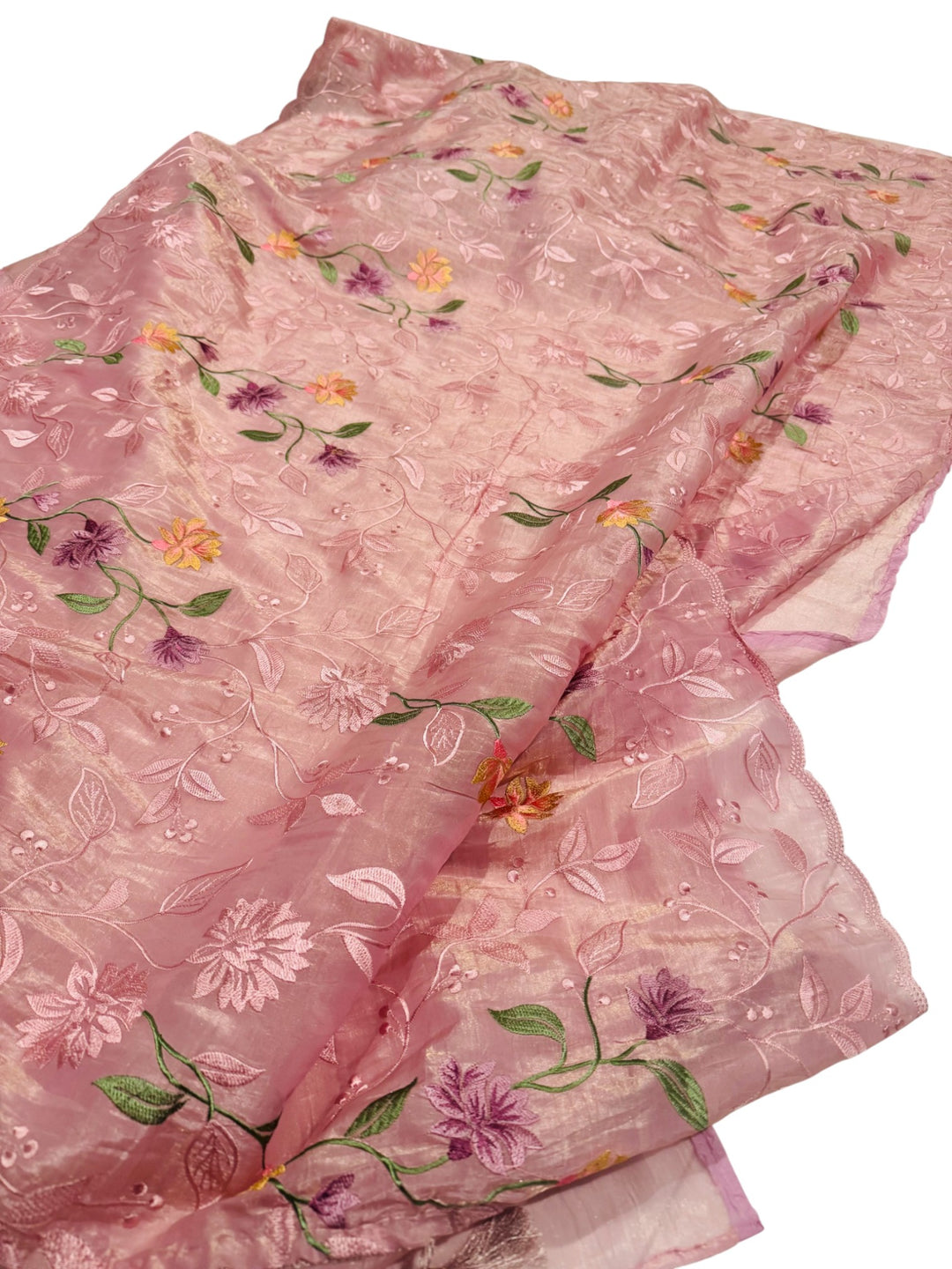 Space Silk Fancy Saree in Dusty Rose with Embroidered Stitched Blouse