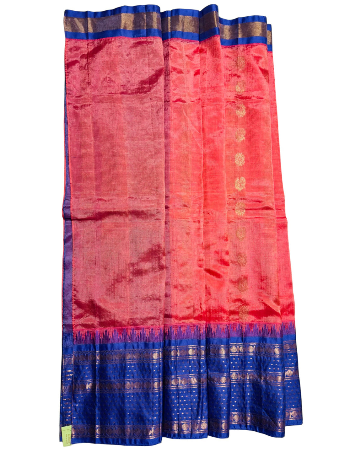 Mangalagiri Silk Temple Border Saree in Red & Royal Blue with Stitched Blouse