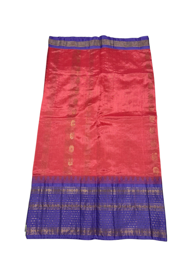 Mangalagiri Silk Temple Border Saree in Red & Royal Blue with Stitched Blouse