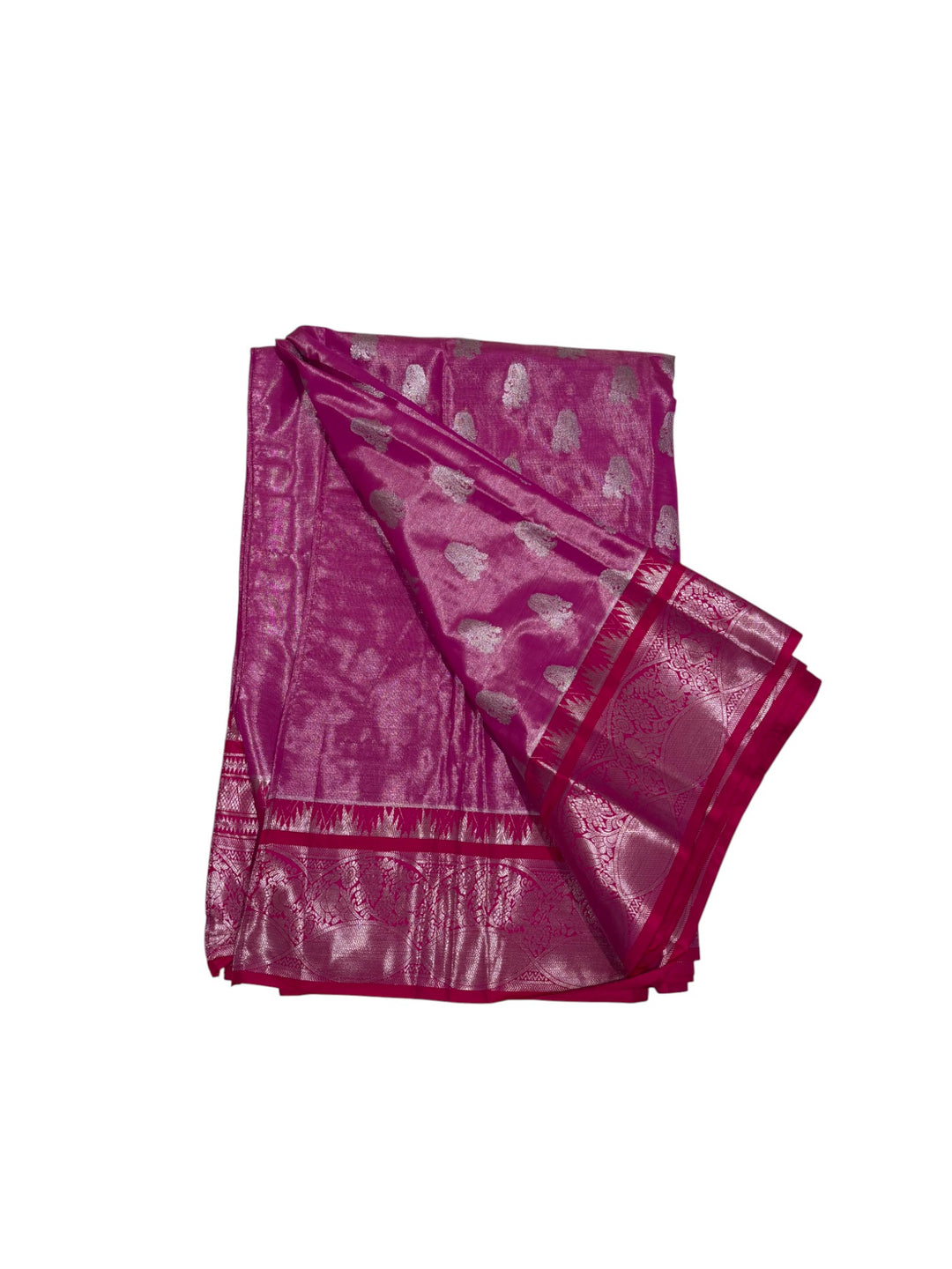 Traditional Semi Venkatagiri Saree – Pink with Silver Motifs