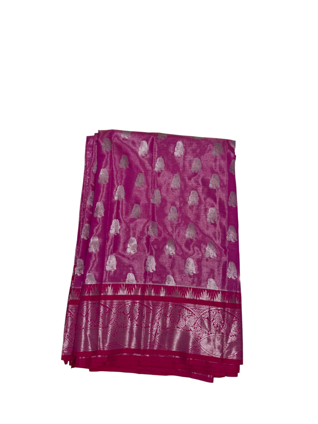 Traditional Semi Venkatagiri Saree – Pink with Silver Motifs