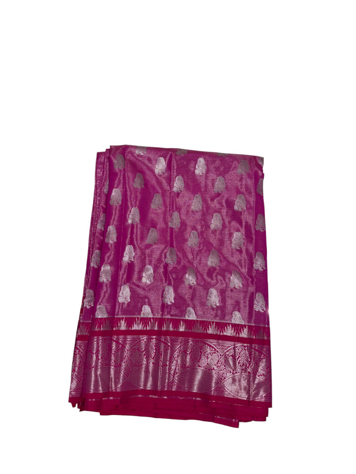 Traditional Semi Venkatagiri Saree – Pink with Silver Motifs
