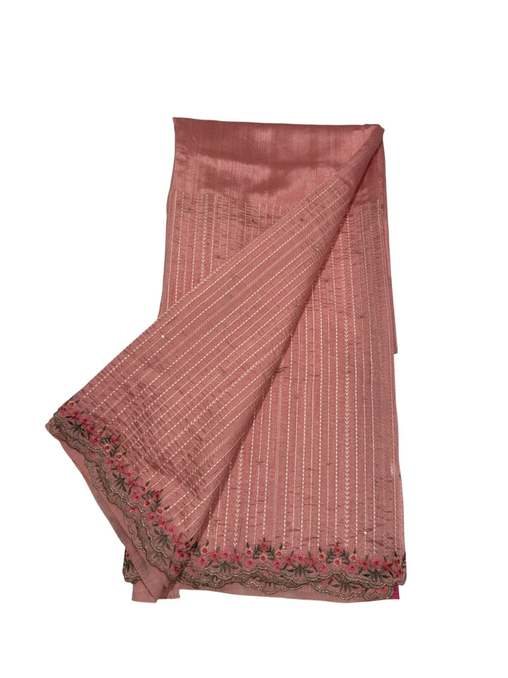 Peach Mulka Tussar Saree with Heavy Embellished Border & Blouse