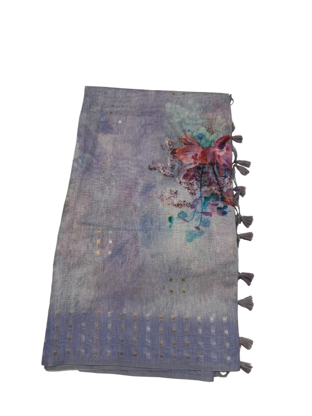 Lavender Soft Butterflies Jute Tussar Saree with Stitched Blouse