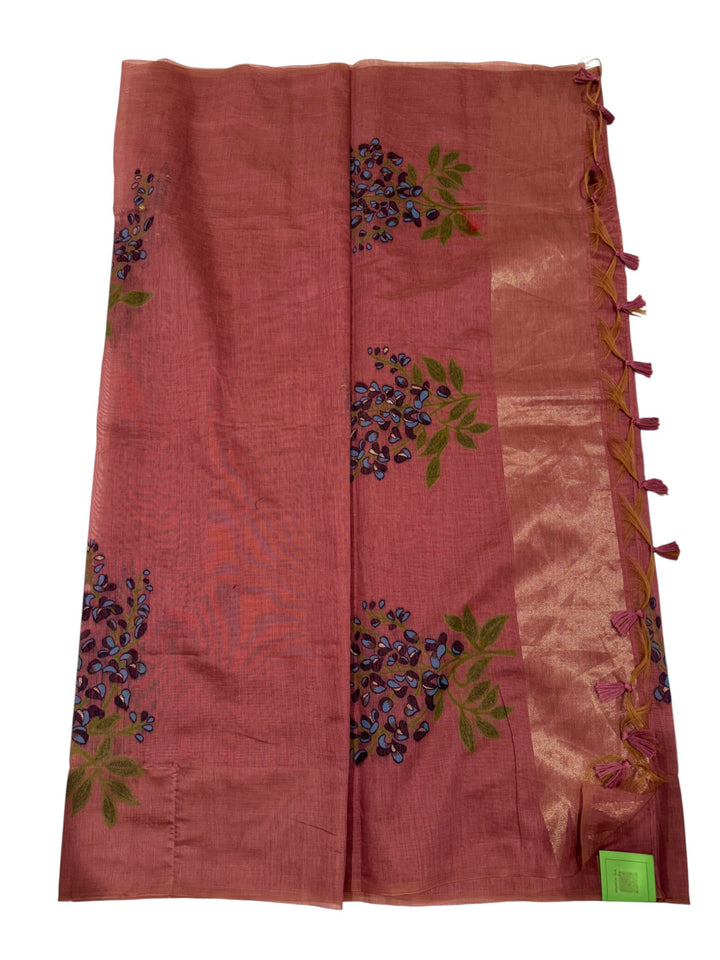 Soft Silk Mixed Cotton Saree in Rose Pink & Navy Combination