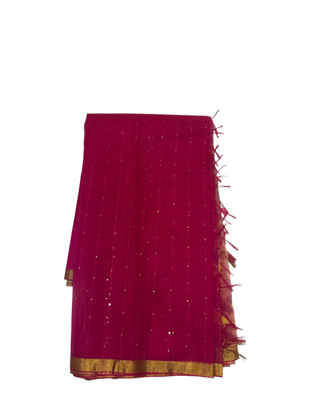 Rich Pink Jamdani Saree with Gold Border & Embroidered Blouse