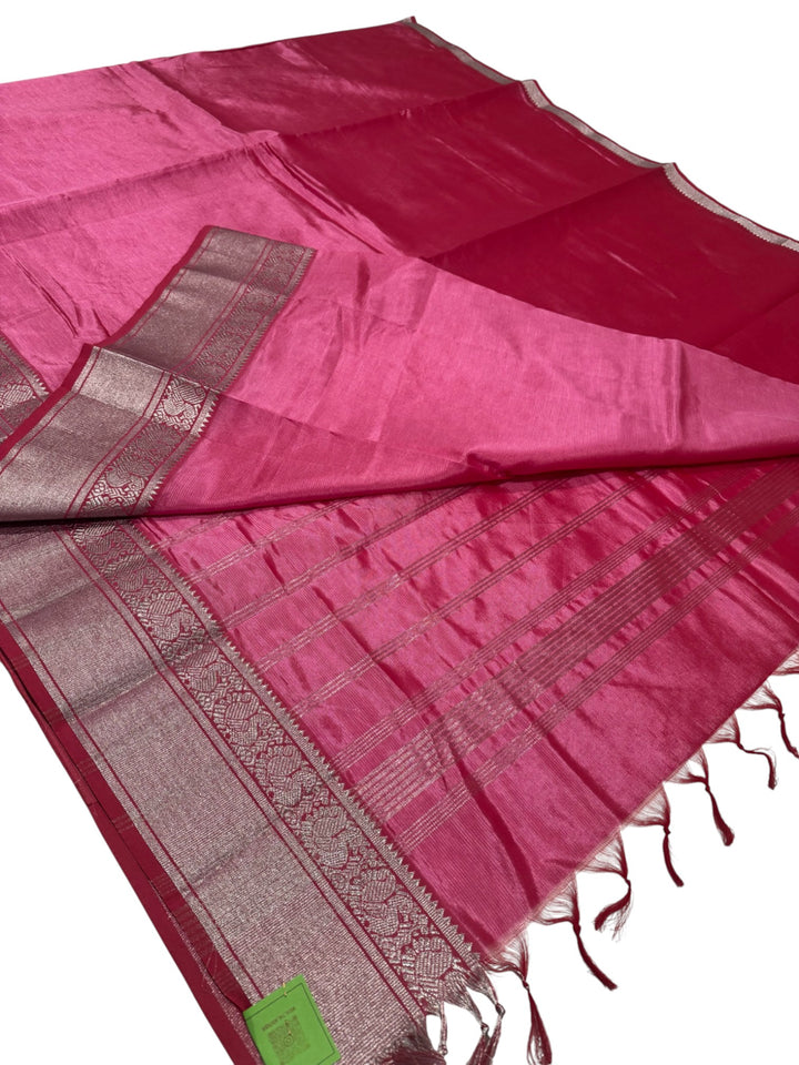 Elegant Mangalagiri Saree with Silver Zari Border & Stitched Blouse