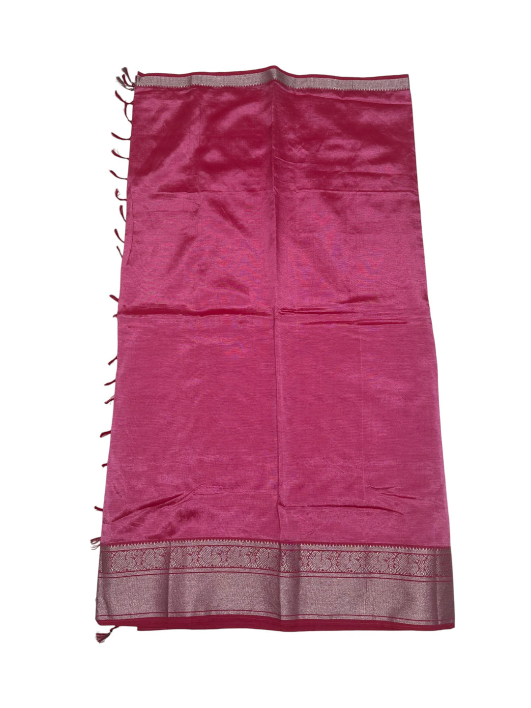 Elegant Mangalagiri Saree with Silver Zari Border & Stitched Blouse