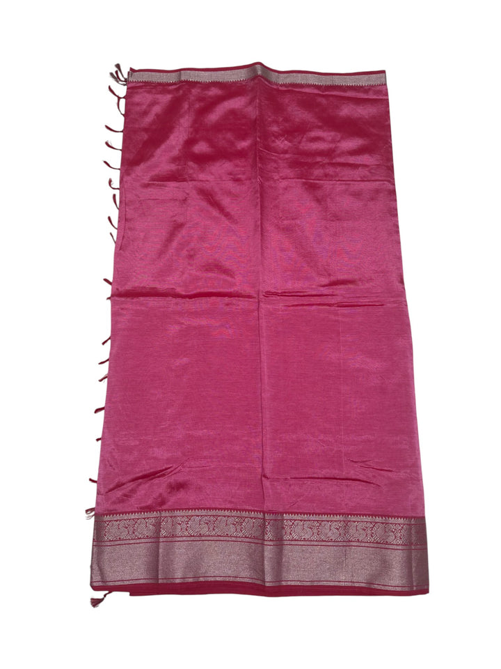 Elegant Mangalagiri Saree with Silver Zari Border & Stitched Blouse