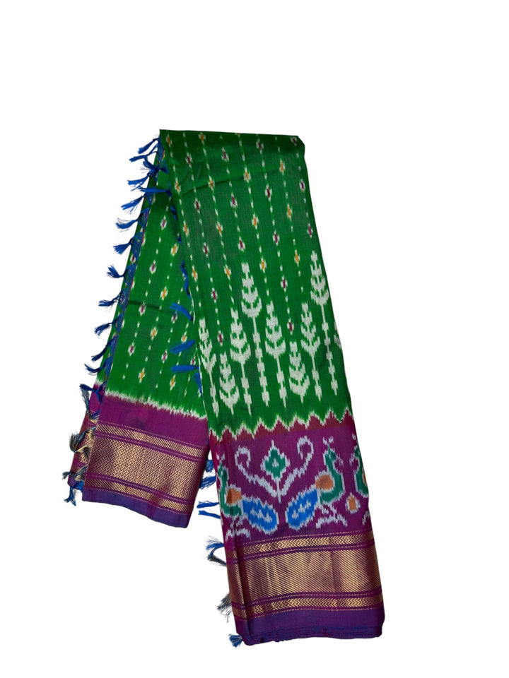 Traditional Ikkat Weaving Saree – Green & Magenta Combination