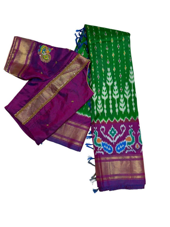 Traditional Ikkat Weaving Saree – Green & Magenta Combination