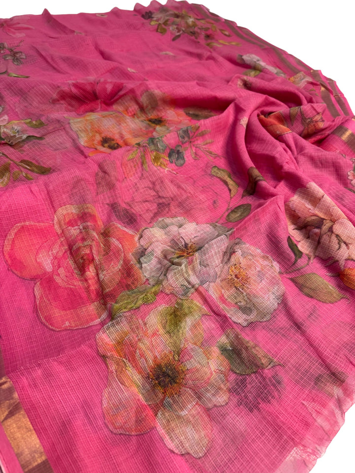 Lightweight Kota Cotton Saree Set – Floral Print with Designer Blouse