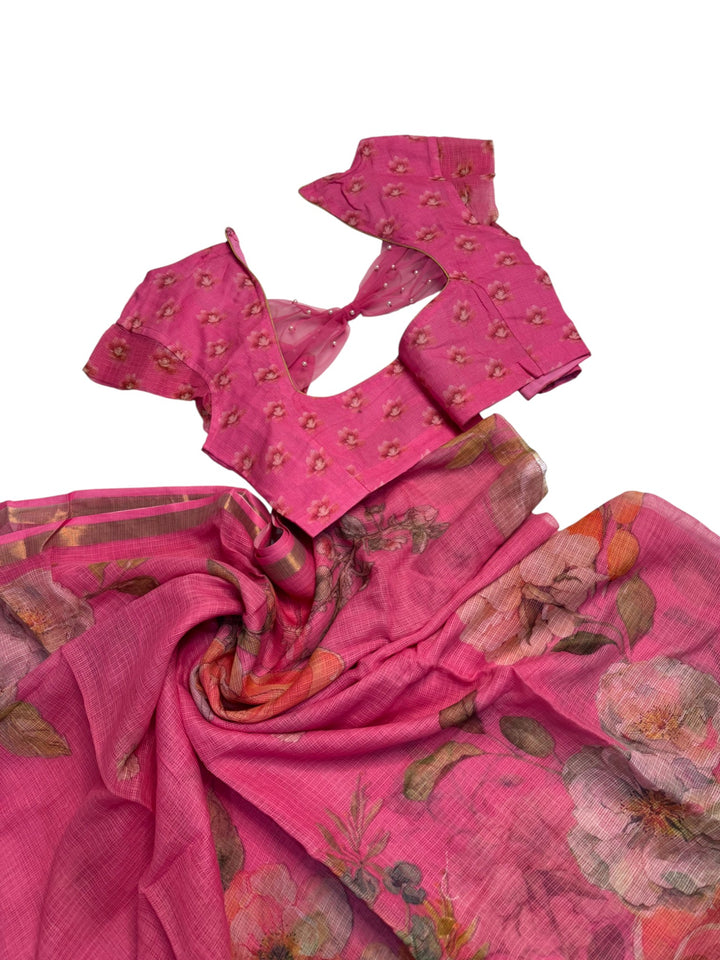 Lightweight Kota Cotton Saree Set – Floral Print with Designer Blouse