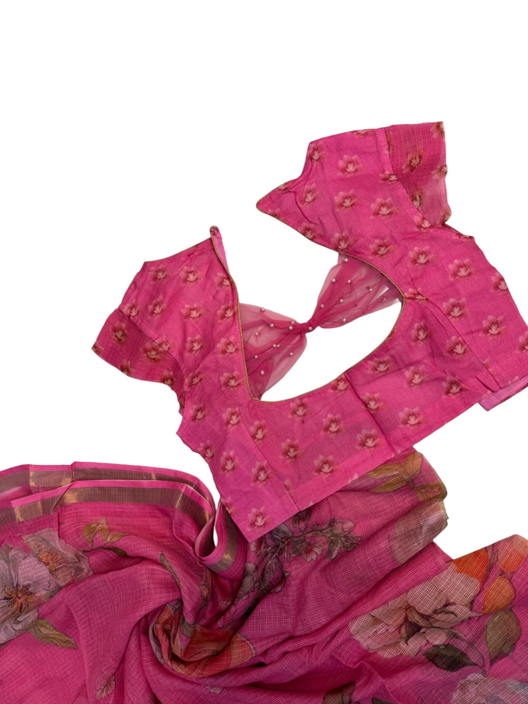 Lightweight Kota Cotton Saree Set – Floral Print with Designer Blouse