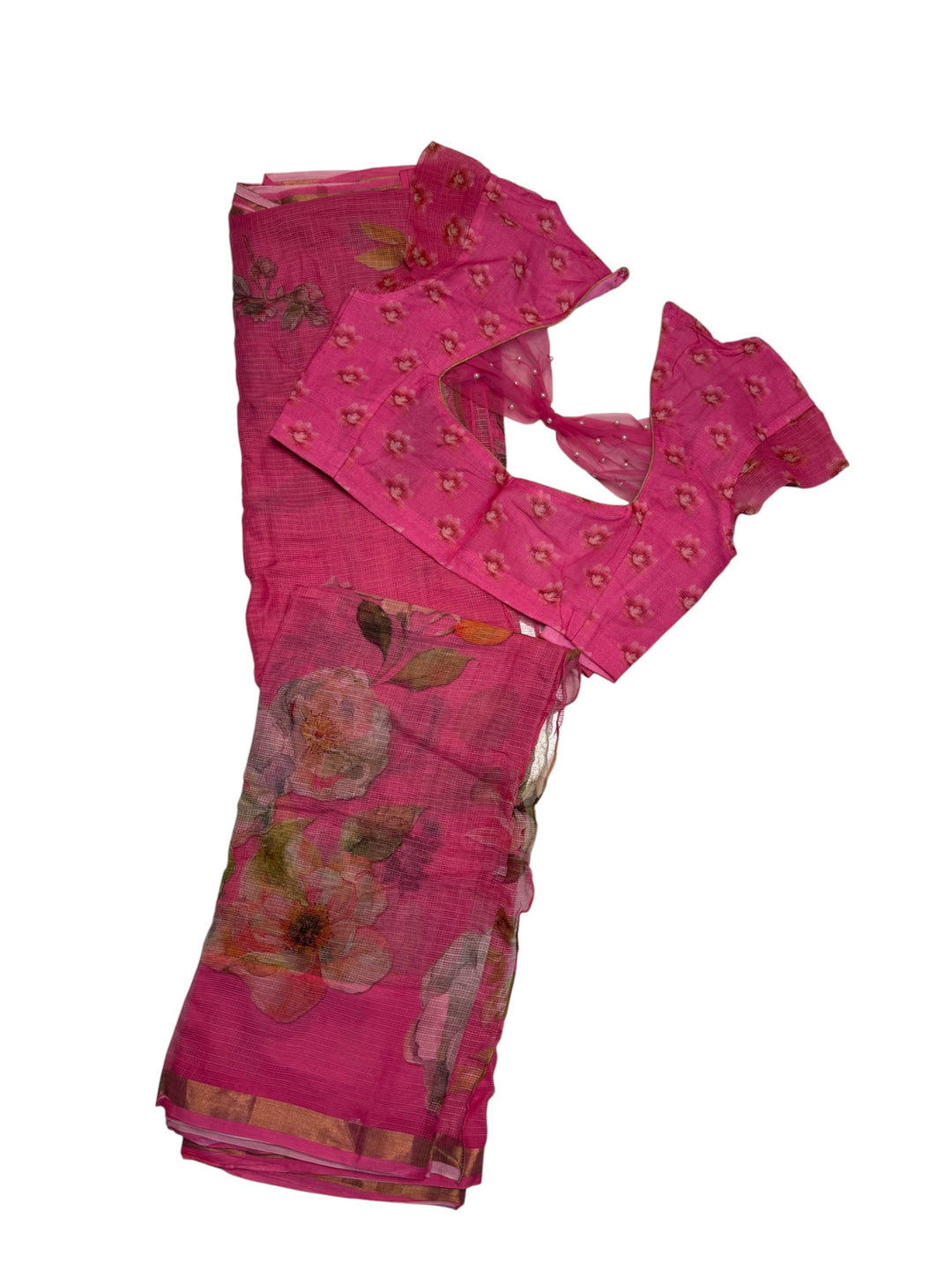 Lightweight Kota Cotton Saree Set – Floral Print with Designer Blouse