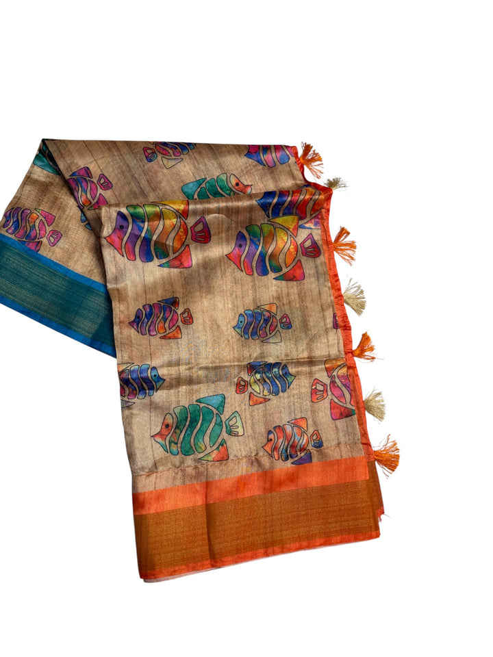 Lightweight Tussar Silk Saree with Vibrant Multi-Color Motifs