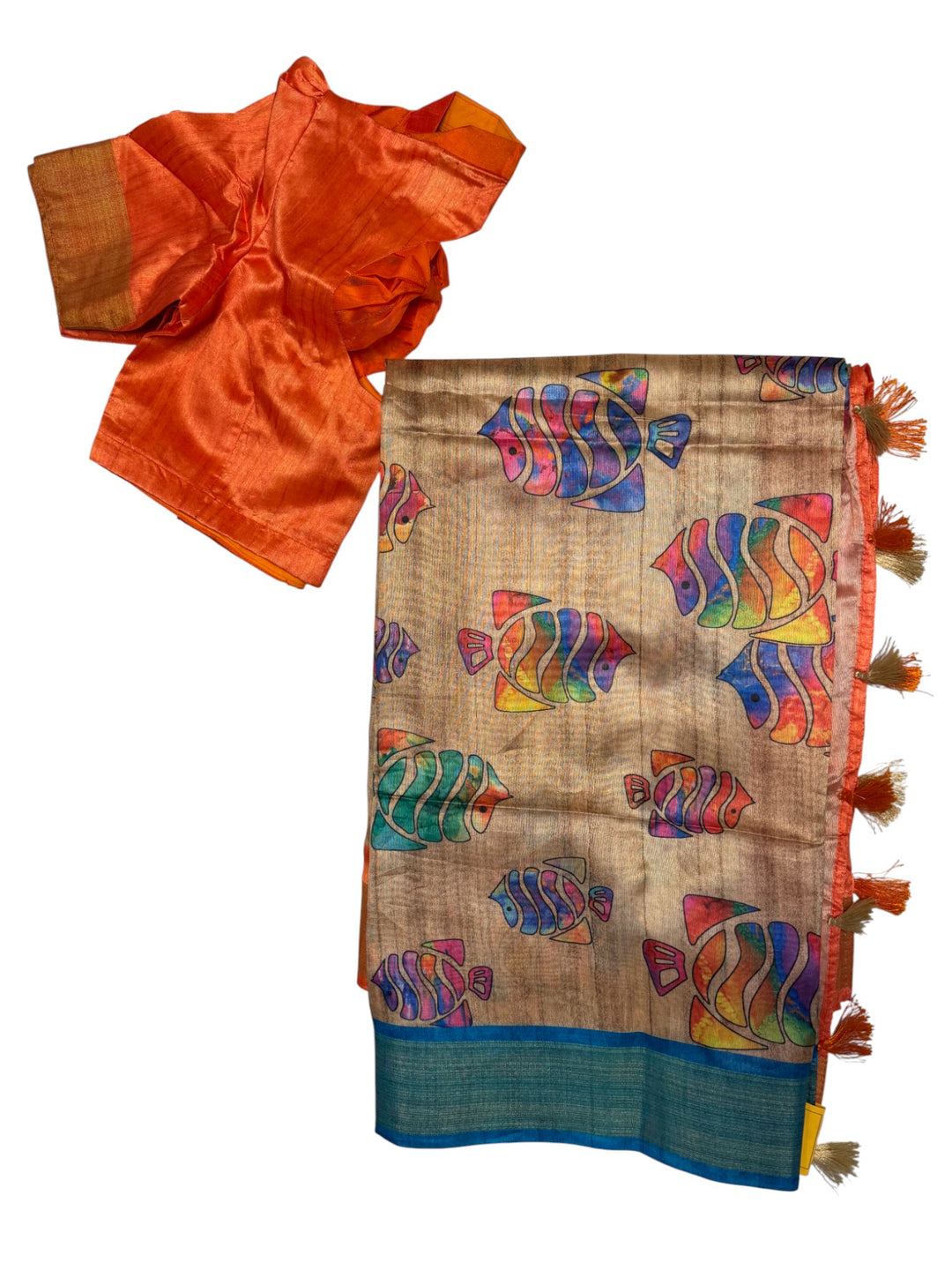 Lightweight Tussar Silk Saree with Vibrant Multi-Color Motifs