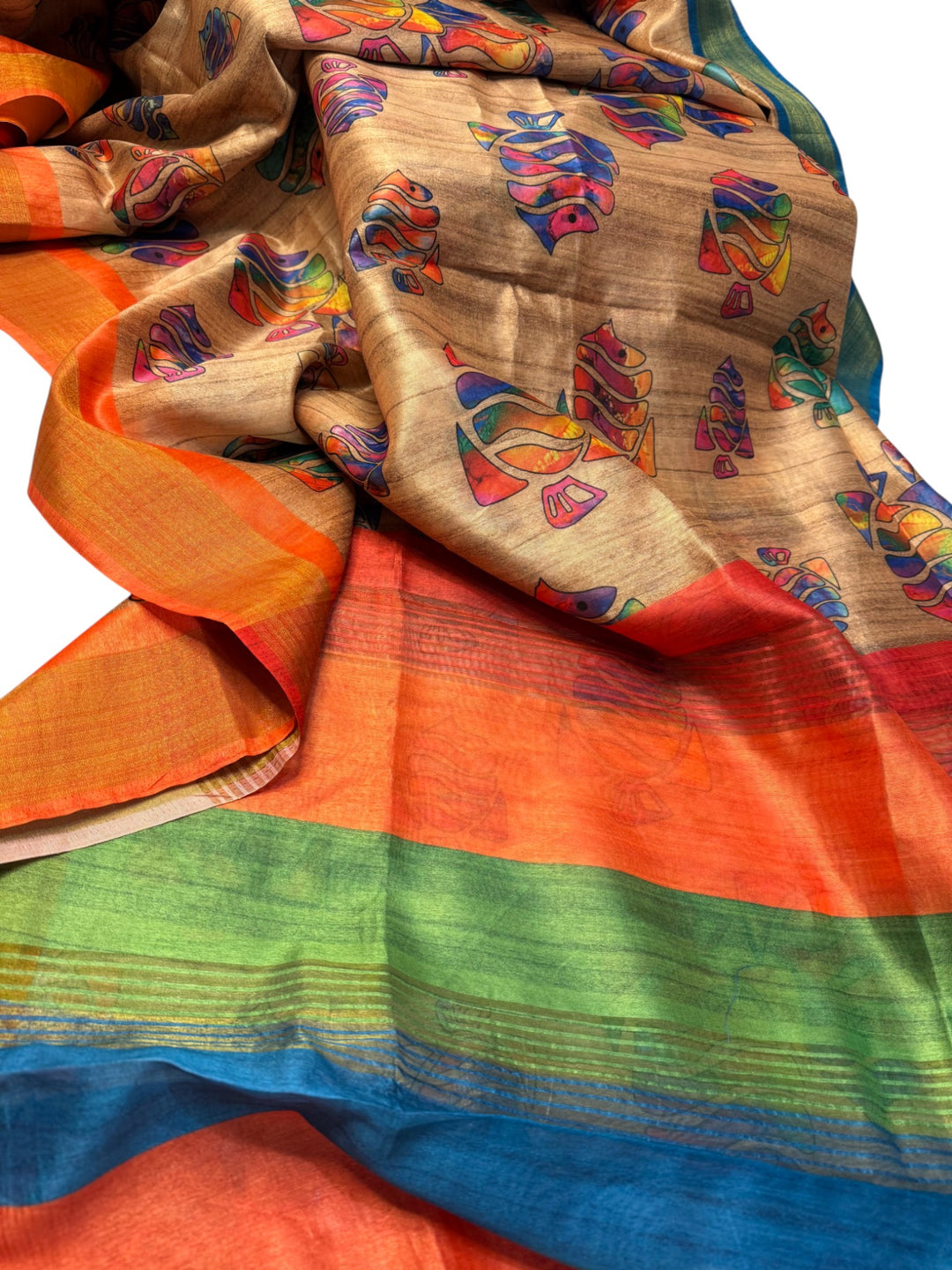 Lightweight Tussar Silk Saree with Vibrant Multi-Color Motifs