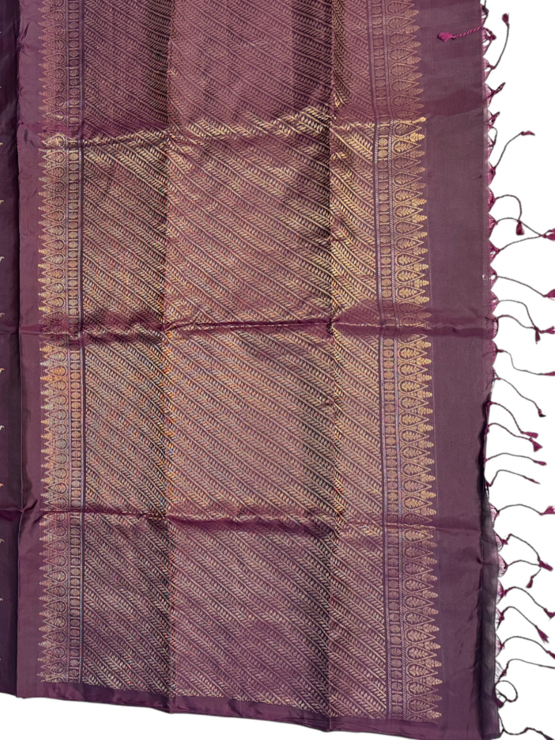 Elegant Kanchi Silk Saree – Plum Purple with Zari Weaving & Embroidered Blouse