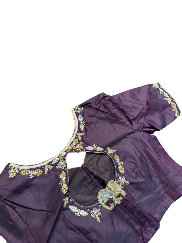 Elegant Kanchi Silk Saree – Plum Purple with Zari Weaving & Embroidered Blouse