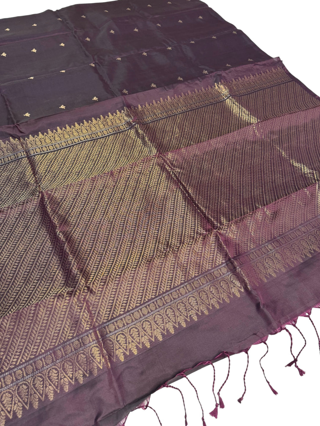 Elegant Kanchi Silk Saree – Plum Purple with Zari Weaving & Embroidered Blouse