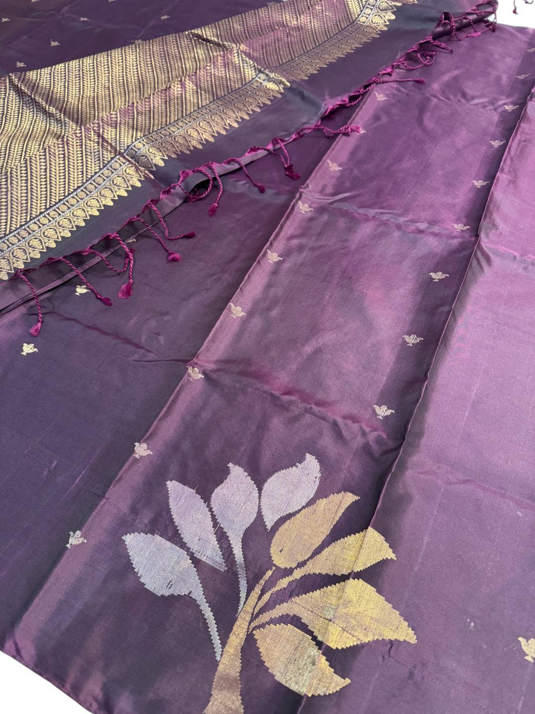 Elegant Kanchi Silk Saree – Plum Purple with Zari Weaving & Embroidered Blouse