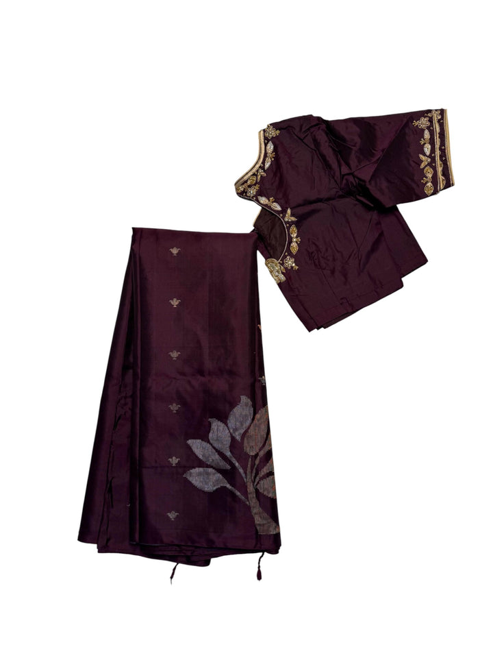 Elegant Kanchi Silk Saree – Plum Purple with Zari Weaving & Embroidered Blouse