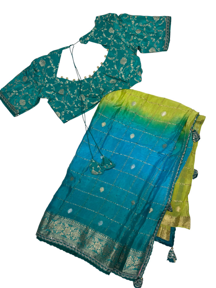 DC Green Ombre Silk Saree with Designer Stitched Blouse