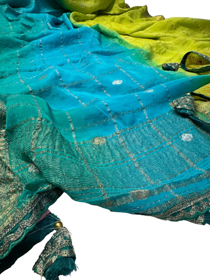 DC Green Ombre Silk Saree with Designer Stitched Blouse