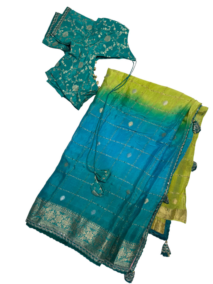 DC Green Ombre Silk Saree with Designer Stitched Blouse