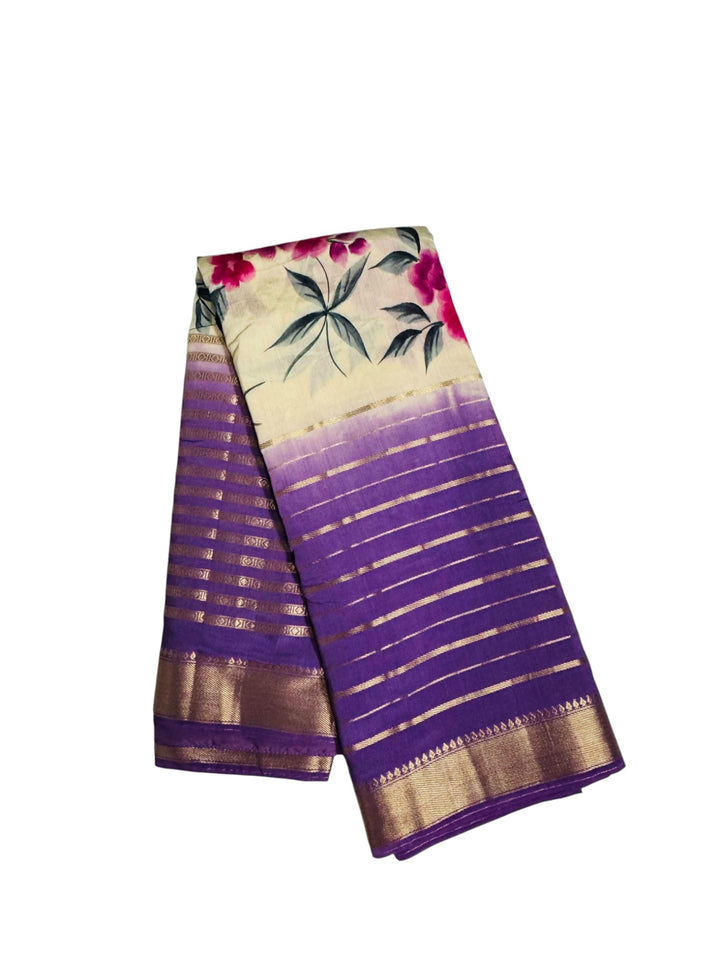 Elegant Purple Georgette Saree with Floral Hand-Painted Design