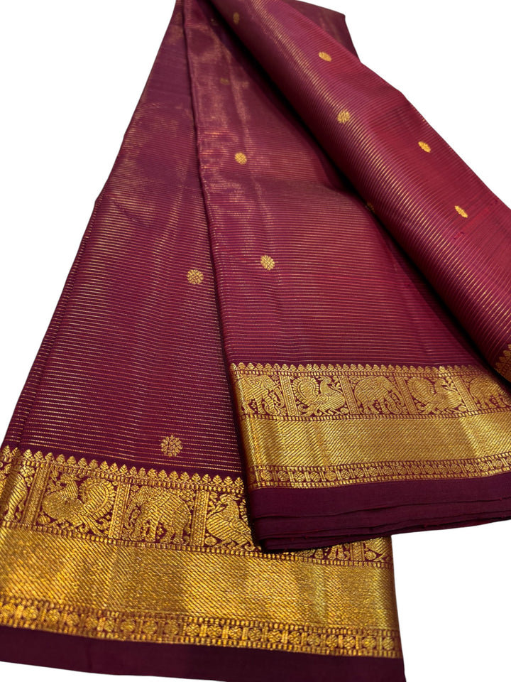 Traditional Kanchipuram Pattu Saree – Maroon & Gold