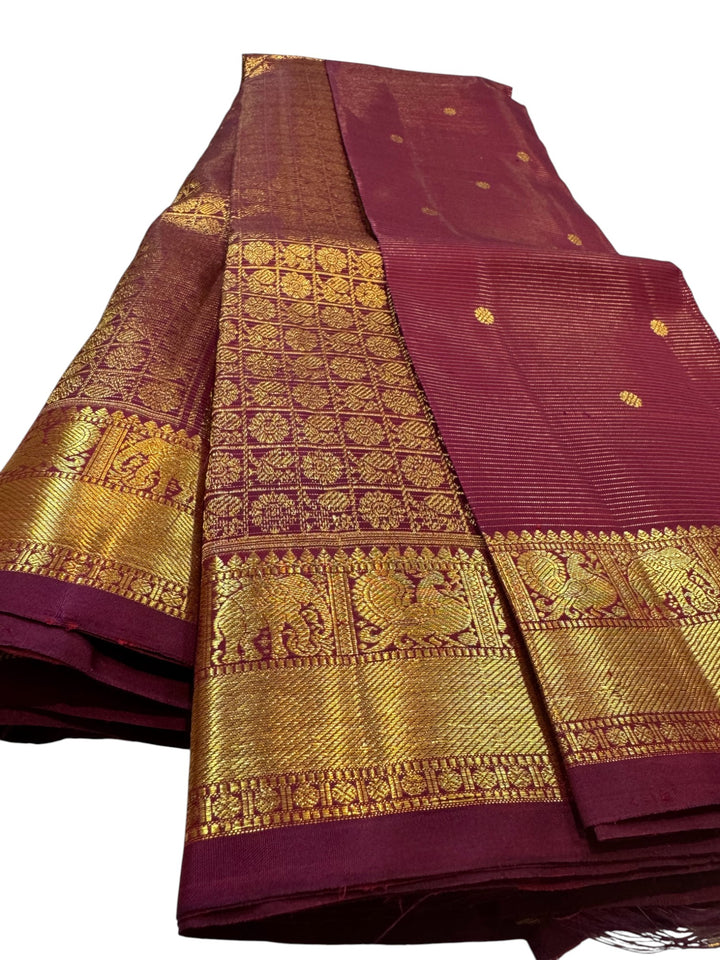 Traditional Kanchipuram Pattu Saree – Maroon & Gold
