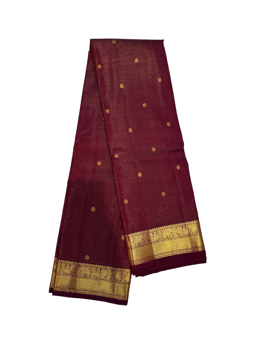 Traditional Kanchipuram Pattu Saree – Maroon & Gold