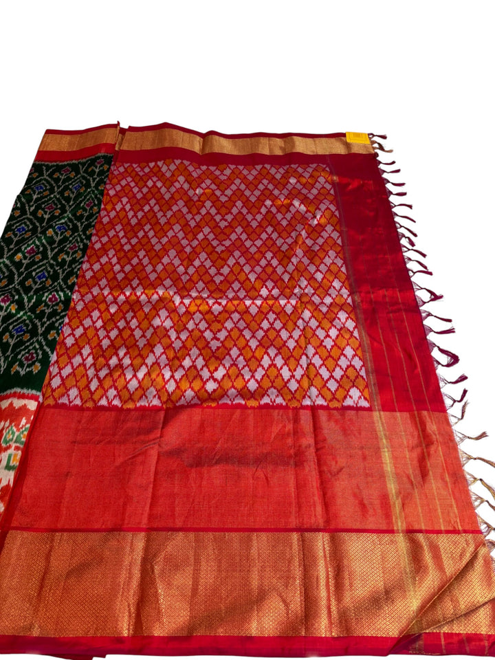 Elegant Ikkat Silk Saree with Contrast Red Stitched Blouse