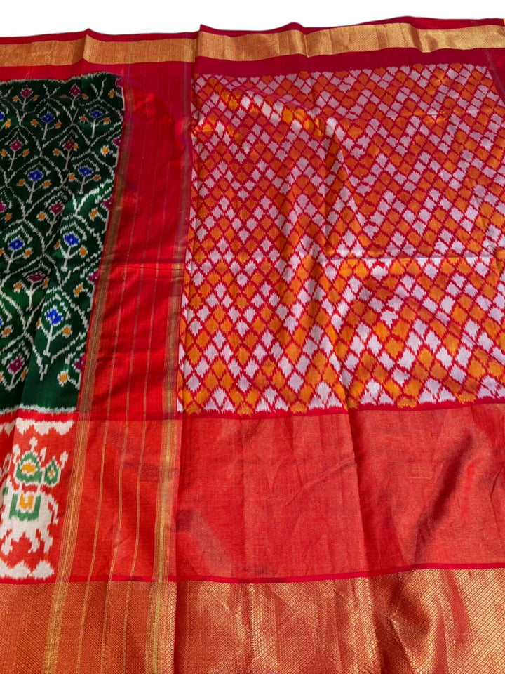 Elegant Ikkat Silk Saree with Contrast Red Stitched Blouse