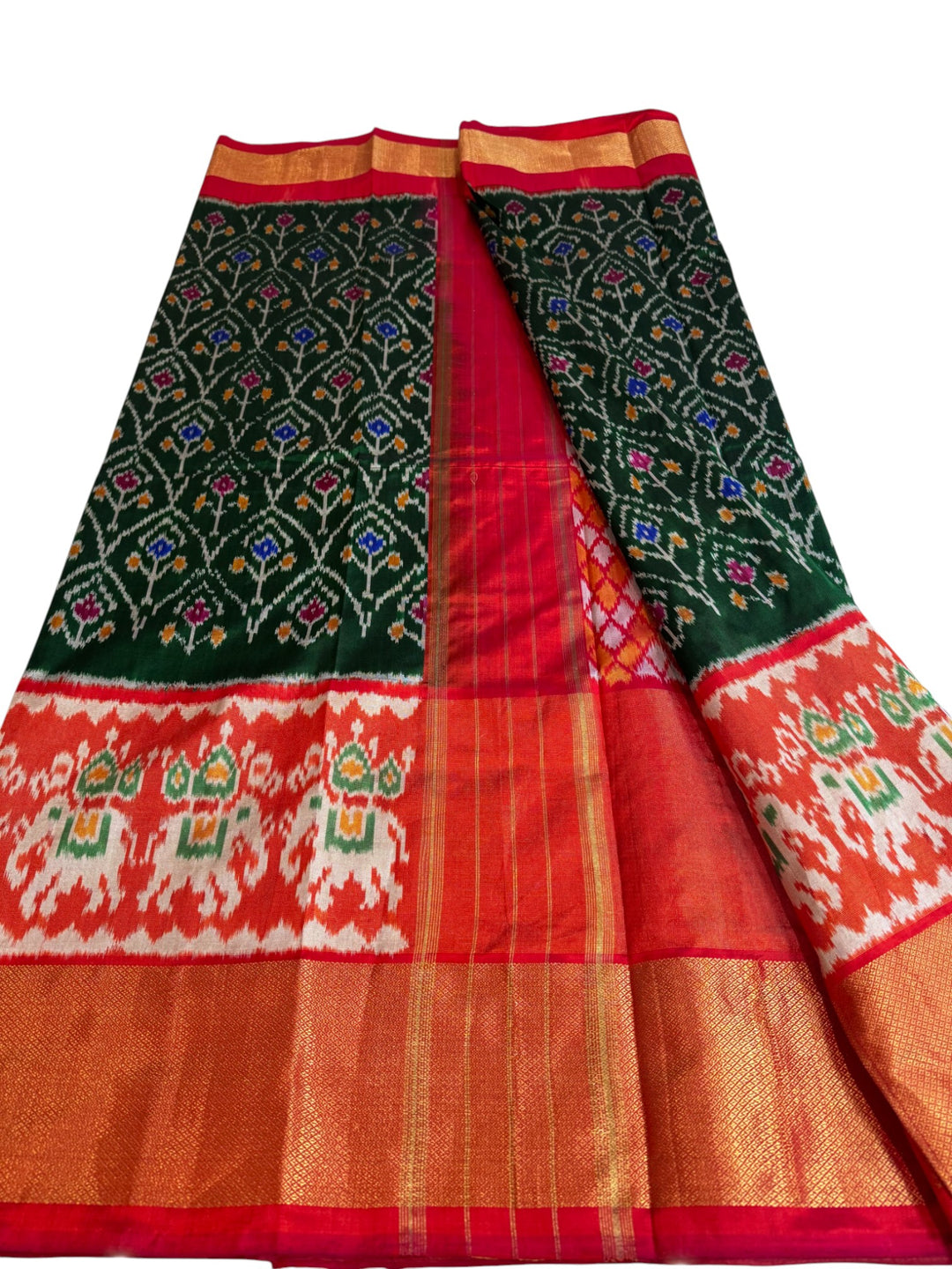 Elegant Ikkat Silk Saree with Contrast Red Stitched Blouse