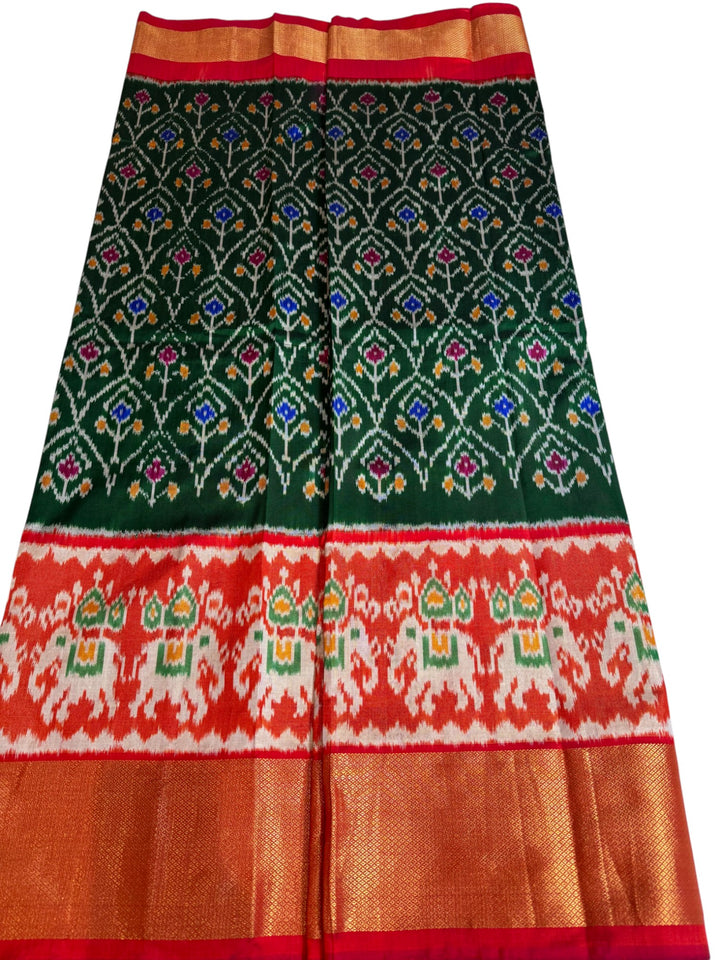 Elegant Ikkat Silk Saree with Contrast Red Stitched Blouse
