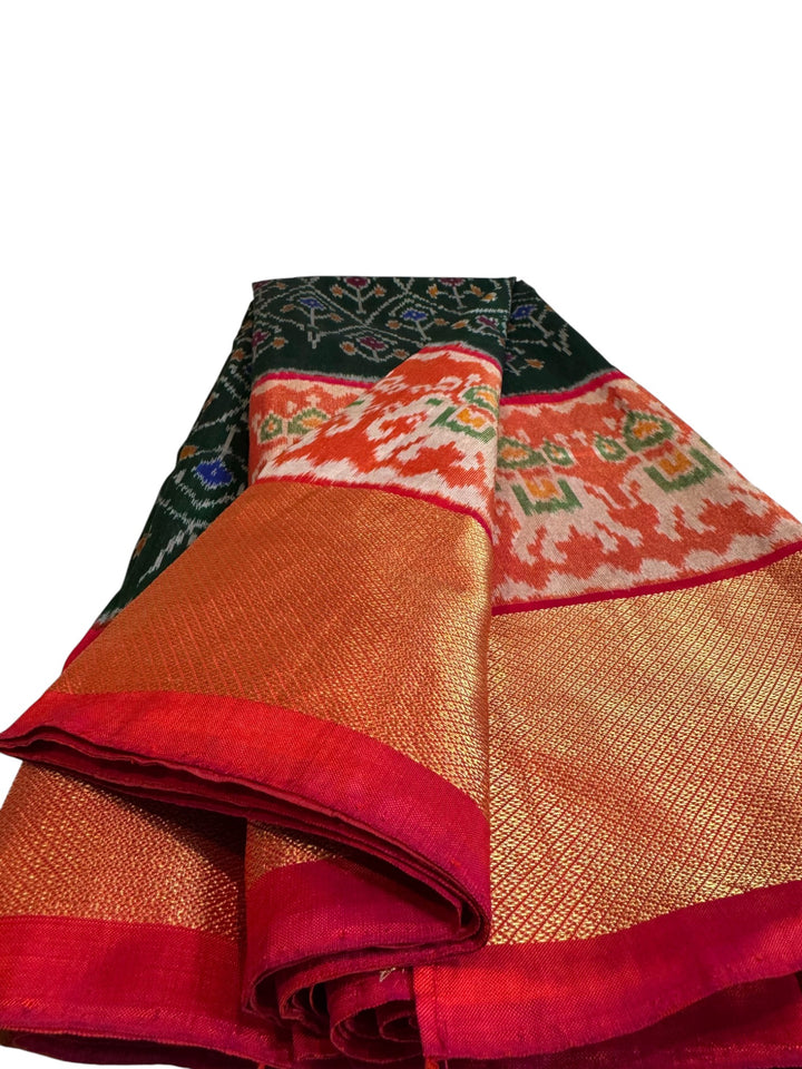 Elegant Ikkat Silk Saree with Contrast Red Stitched Blouse