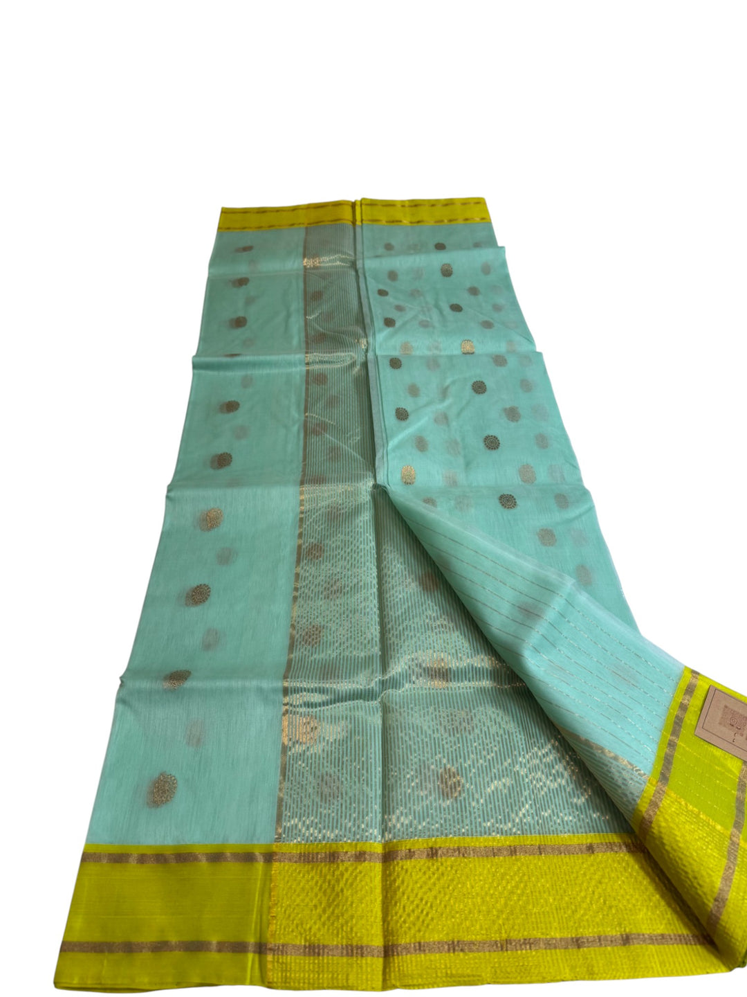 Pastel Green Chanderi Saree with Contrast Yellow Border