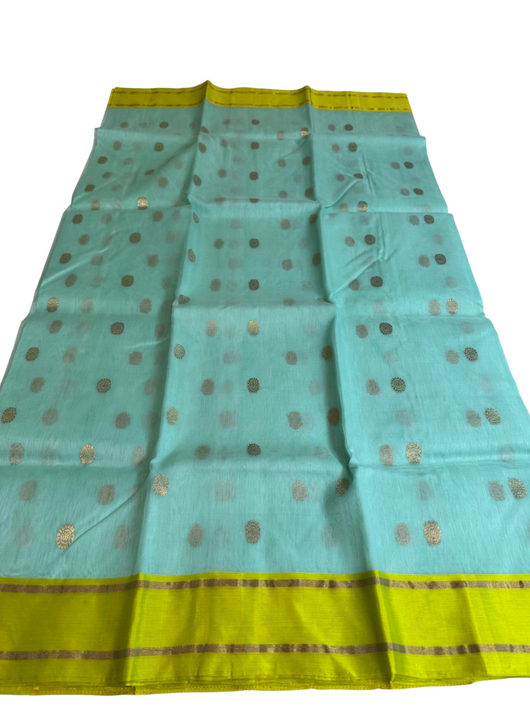 Pastel Green Chanderi Saree with Contrast Yellow Border
