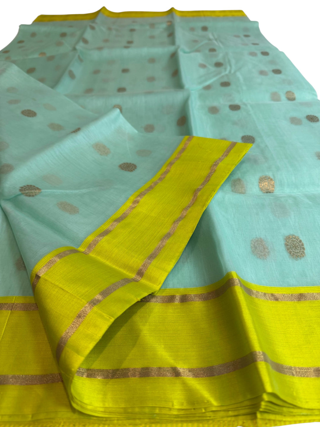 Pastel Green Chanderi Saree with Contrast Yellow Border