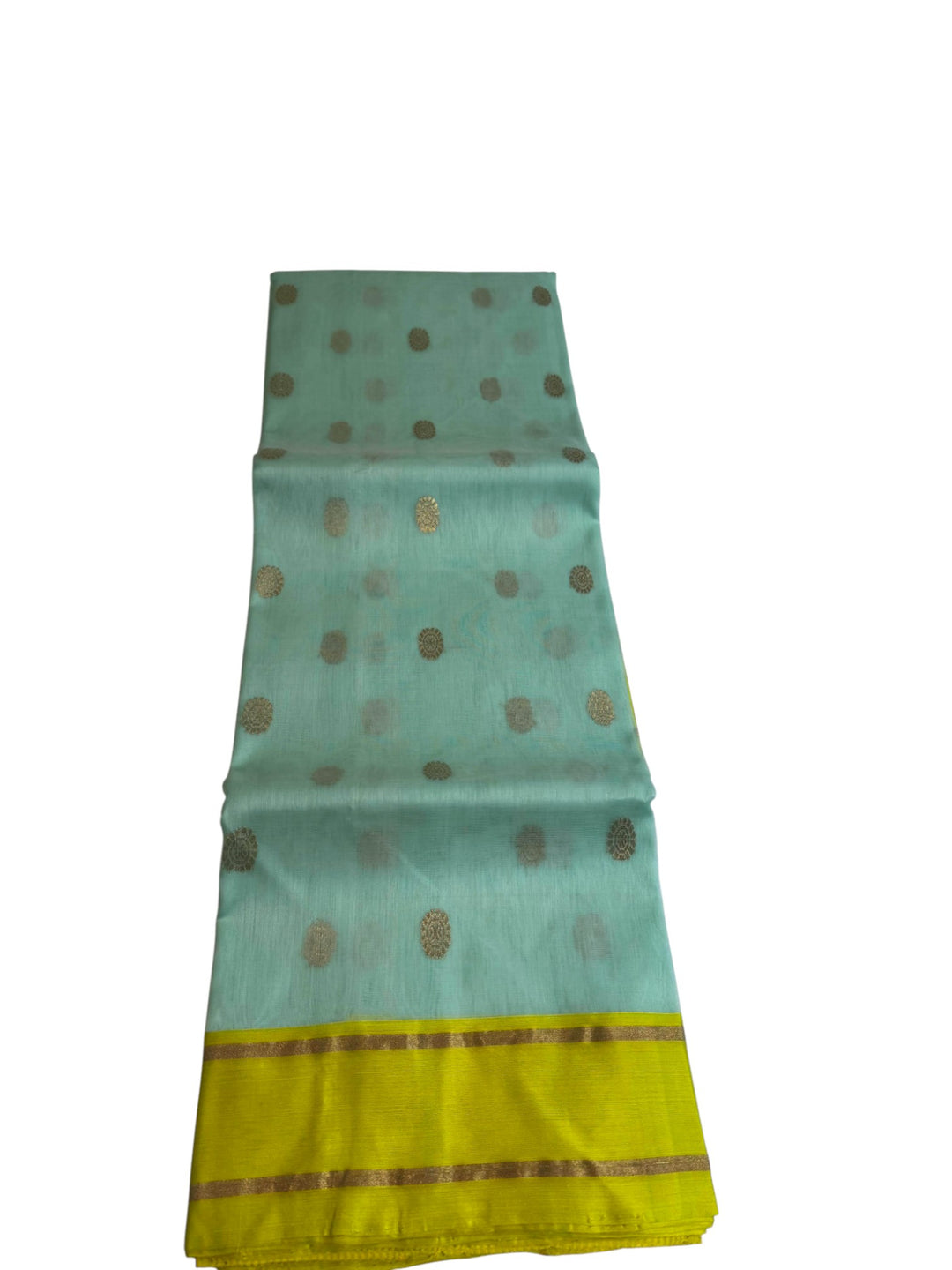 Pastel Green Chanderi Saree with Contrast Yellow Border