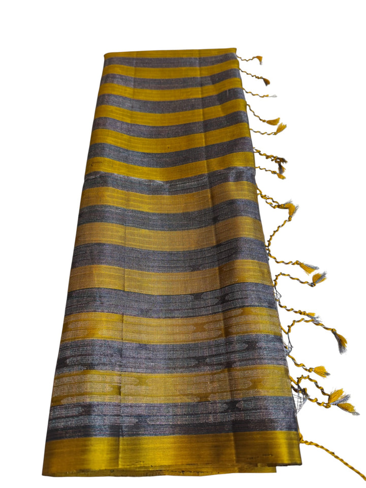 Pure Handloom Kanchi Silk Saree – Minimal Stripes & Soft Drape