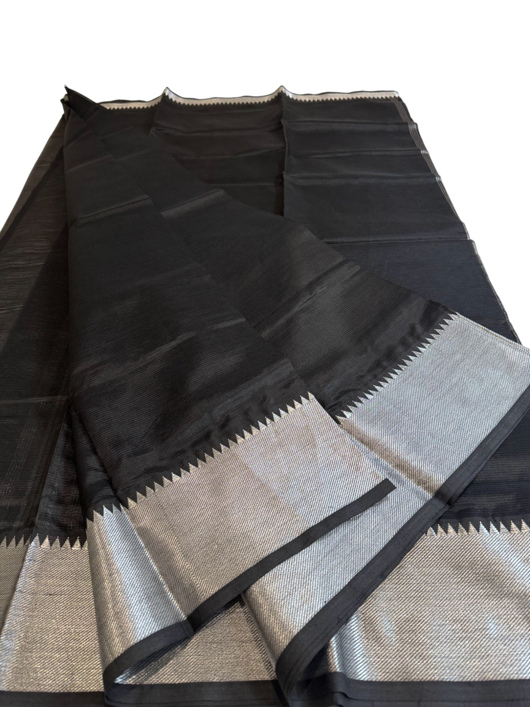 Elegant Black Mangalagiri Silk Cotton Saree with Silver Zari Border