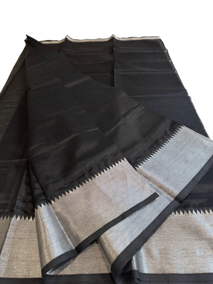 Elegant Black Mangalagiri Silk Cotton Saree with Silver Zari Border