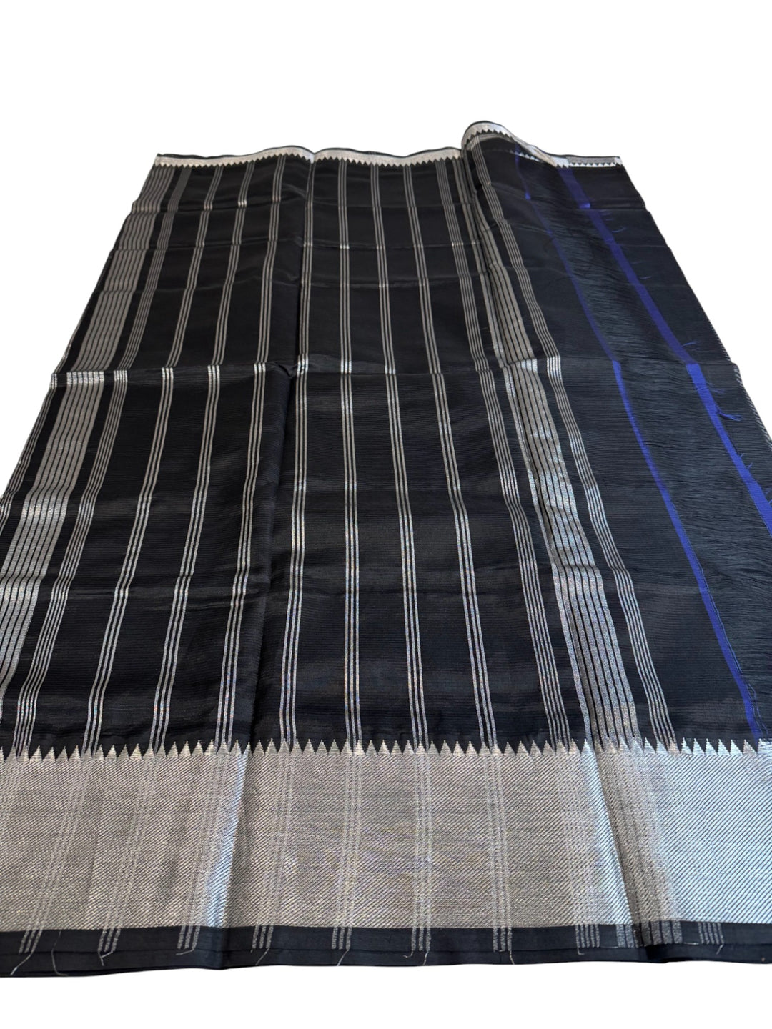 Elegant Black Mangalagiri Silk Cotton Saree with Silver Zari Border